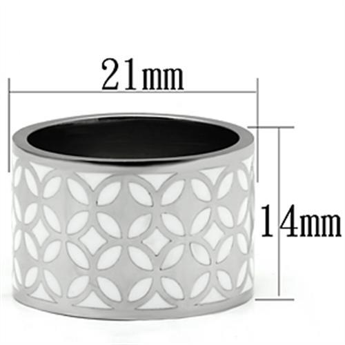 TK677 - High polished (no plating) Stainless Steel Ring with Epoxy  in White - Joyeria Lady