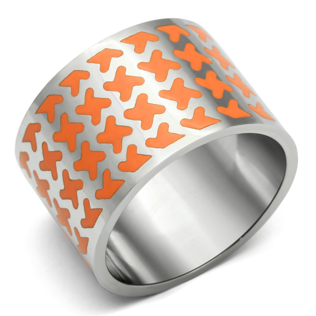 TK679 - High polished (no plating) Stainless Steel Ring with Epoxy  in Orange - Joyeria Lady