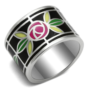 TK683 - High polished (no plating) Stainless Steel Ring with Epoxy  in Multi Color - Joyeria Lady