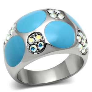 TK687 - High polished (no plating) Stainless Steel Ring with Top Grade Crystal  in Aurora Borealis (Rainbow Effect) - Joyeria Lady