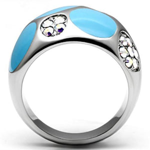 TK687 - High polished (no plating) Stainless Steel Ring with Top Grade Crystal  in Aurora Borealis (Rainbow Effect)