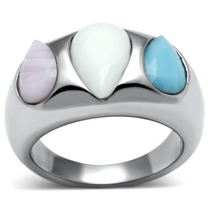 TK690 - High polished (no plating) Stainless Steel Ring with Synthetic Synthetic Glass in Multi Color - Joyeria Lady
