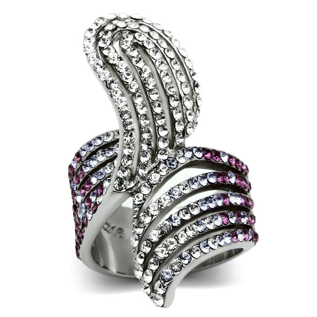 TK691 - High polished (no plating) Stainless Steel Ring with Top Grade Crystal  in Multi Color - Joyeria Lady