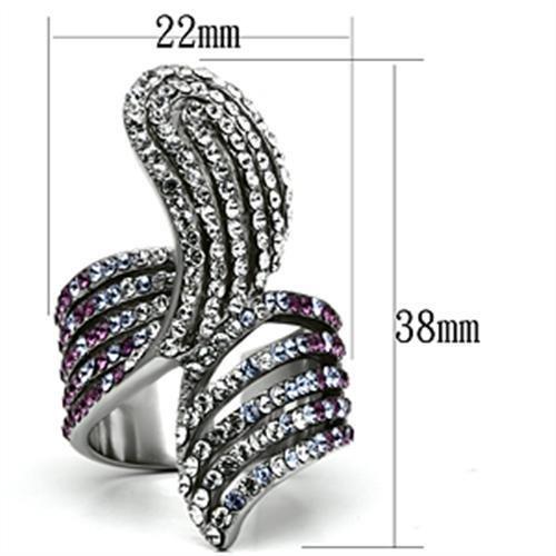 TK691 - High polished (no plating) Stainless Steel Ring with Top Grade Crystal  in Multi Color - Joyeria Lady