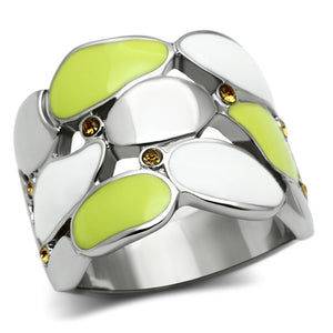 TK693 - High polished (no plating) Stainless Steel Ring with Top Grade Crystal  in Topaz - Joyeria Lady
