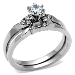 TK694 - High polished (no plating) Stainless Steel Ring with AAA Grade CZ  in Clear - Joyeria Lady