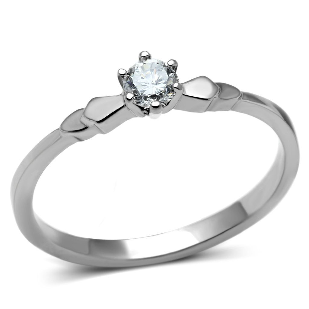 TK697 - High polished (no plating) Stainless Steel Ring with AAA Grade CZ  in Clear - Joyeria Lady