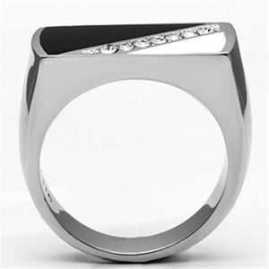 TK704 High polished (no plating) Stainless Steel Ring with Top Grade Crystal in Clear