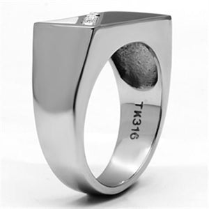 TK704 High polished (no plating) Stainless Steel Ring with Top Grade Crystal in Clear