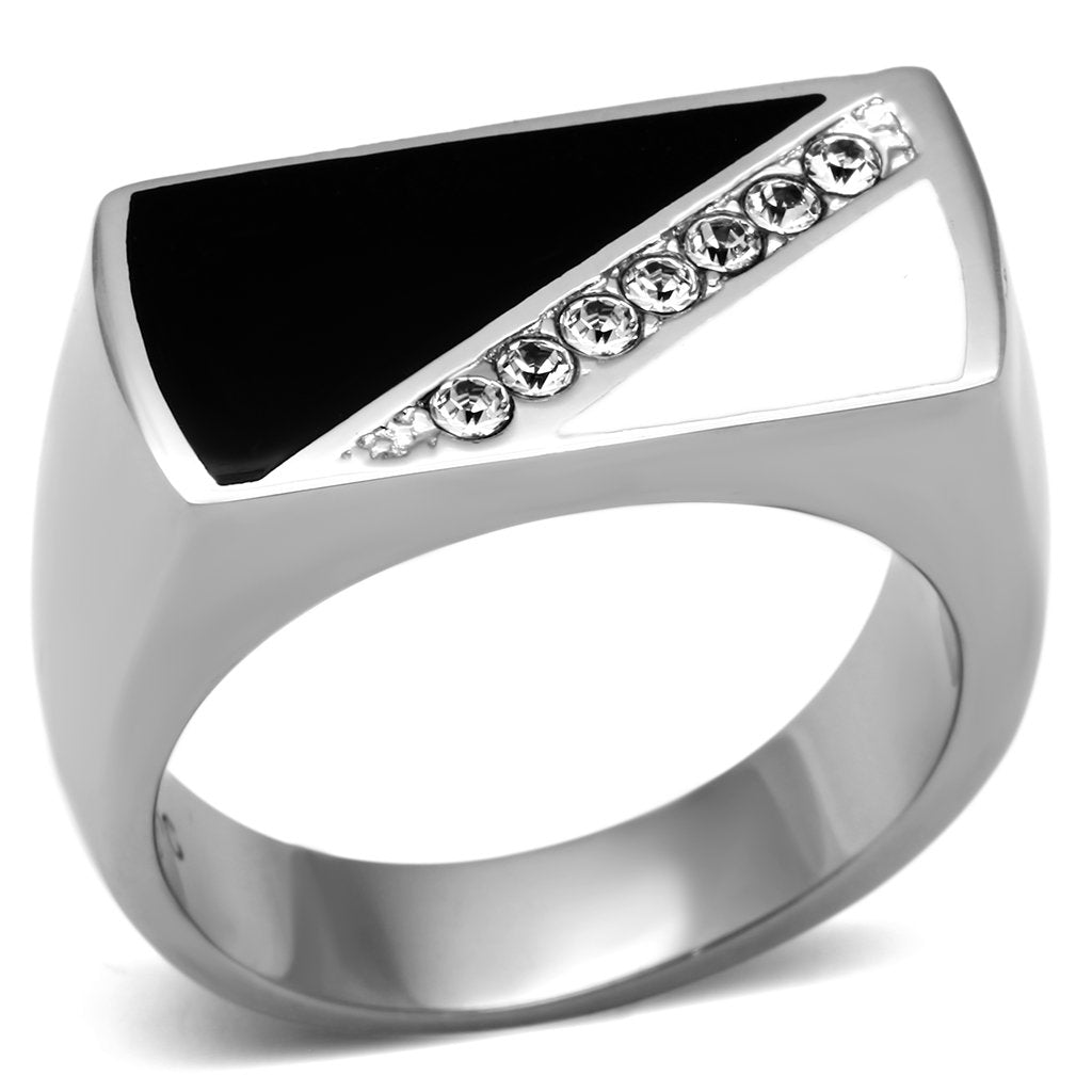 TK704 High polished (no plating) Stainless Steel Ring with Top Grade Crystal in Clear - Joyeria Lady