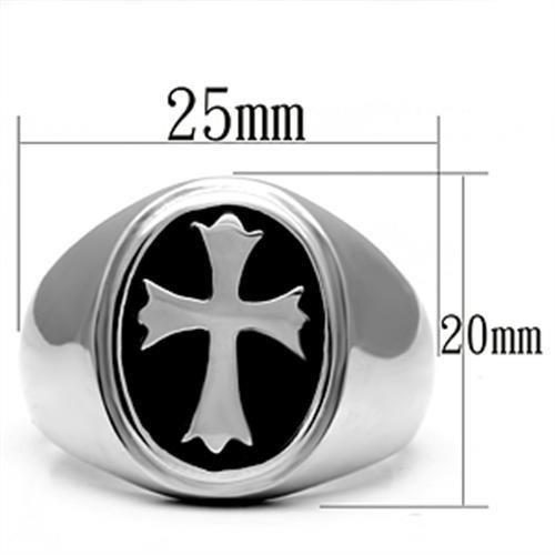 TK714 High polished (no plating) Stainless Steel Ring with Epoxy in Jet - Joyeria Lady