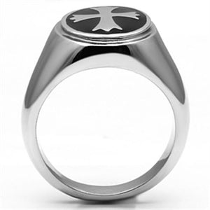 TK714 High polished (no plating) Stainless Steel Ring with Epoxy in Jet