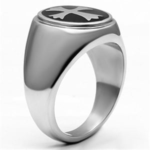 TK714 High polished (no plating) Stainless Steel Ring with Epoxy in Jet