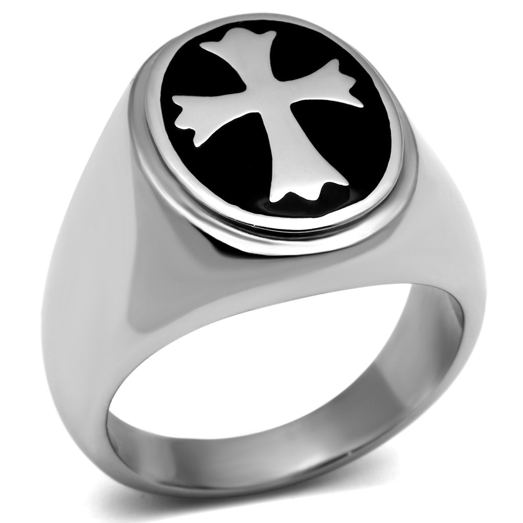 TK714 High polished (no plating) Stainless Steel Ring with Epoxy in Jet - Joyeria Lady