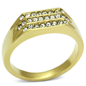 TK727 IP Gold(Ion Plating) Stainless Steel Ring with Top Grade Crystal in Clear - Joyeria Lady