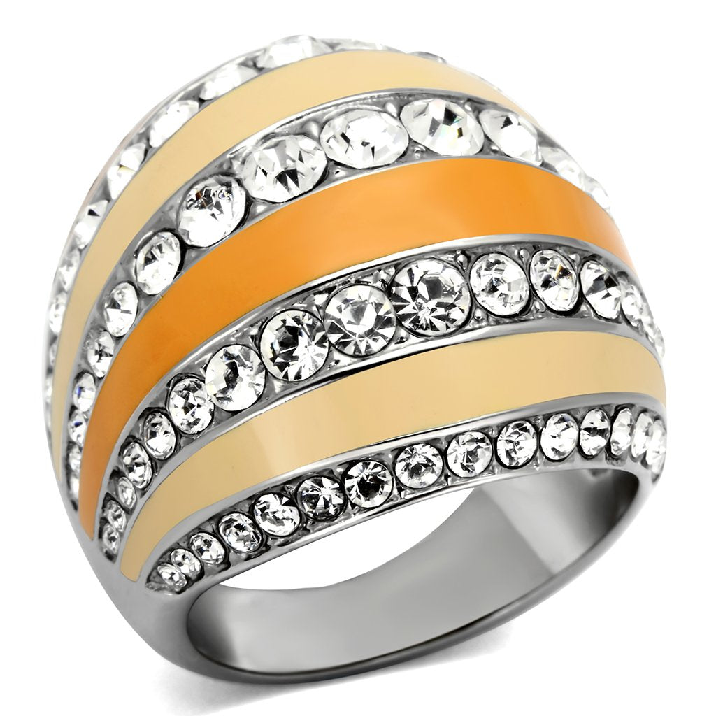 TK798 - High polished (no plating) Stainless Steel Ring with Top Grade Crystal  in Clear - Joyeria Lady