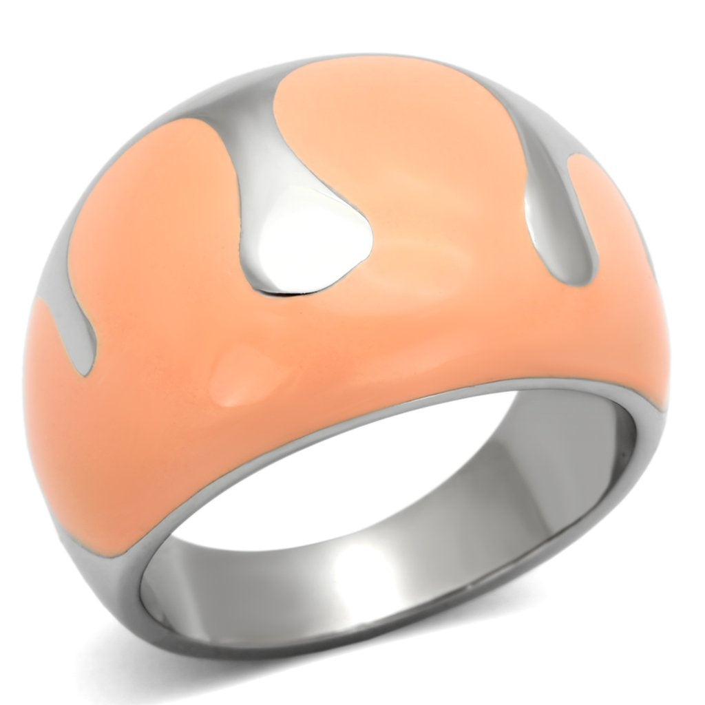 TK802 - High polished (no plating) Stainless Steel Ring with Epoxy  in Orange - Joyeria Lady