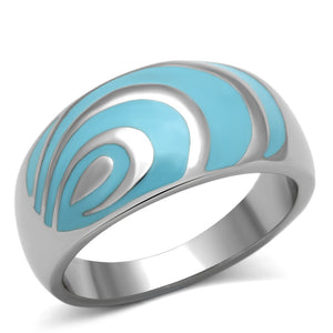 TK804 - High polished (no plating) Stainless Steel Ring with Epoxy  in Sea Blue - Joyeria Lady