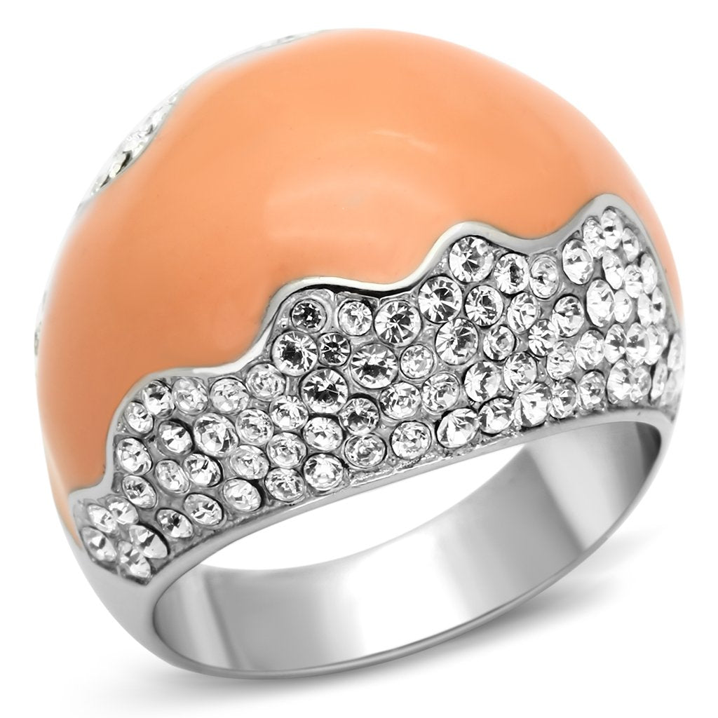 TK805 - High polished (no plating) Stainless Steel Ring with Top Grade Crystal  in Clear - Joyeria Lady