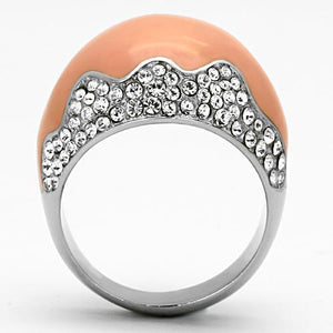 TK805 - High polished (no plating) Stainless Steel Ring with Top Grade Crystal  in Clear