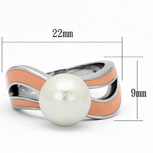 TK810 - High polished (no plating) Stainless Steel Ring with Synthetic Pearl in White - Joyeria Lady