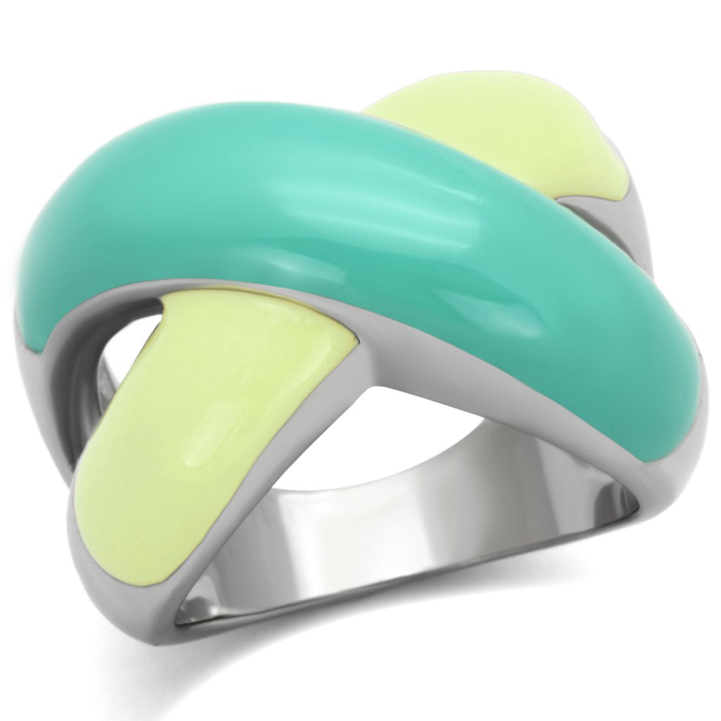 TK813 - High polished (no plating) Stainless Steel Ring with Epoxy  in Multi Color - Joyeria Lady