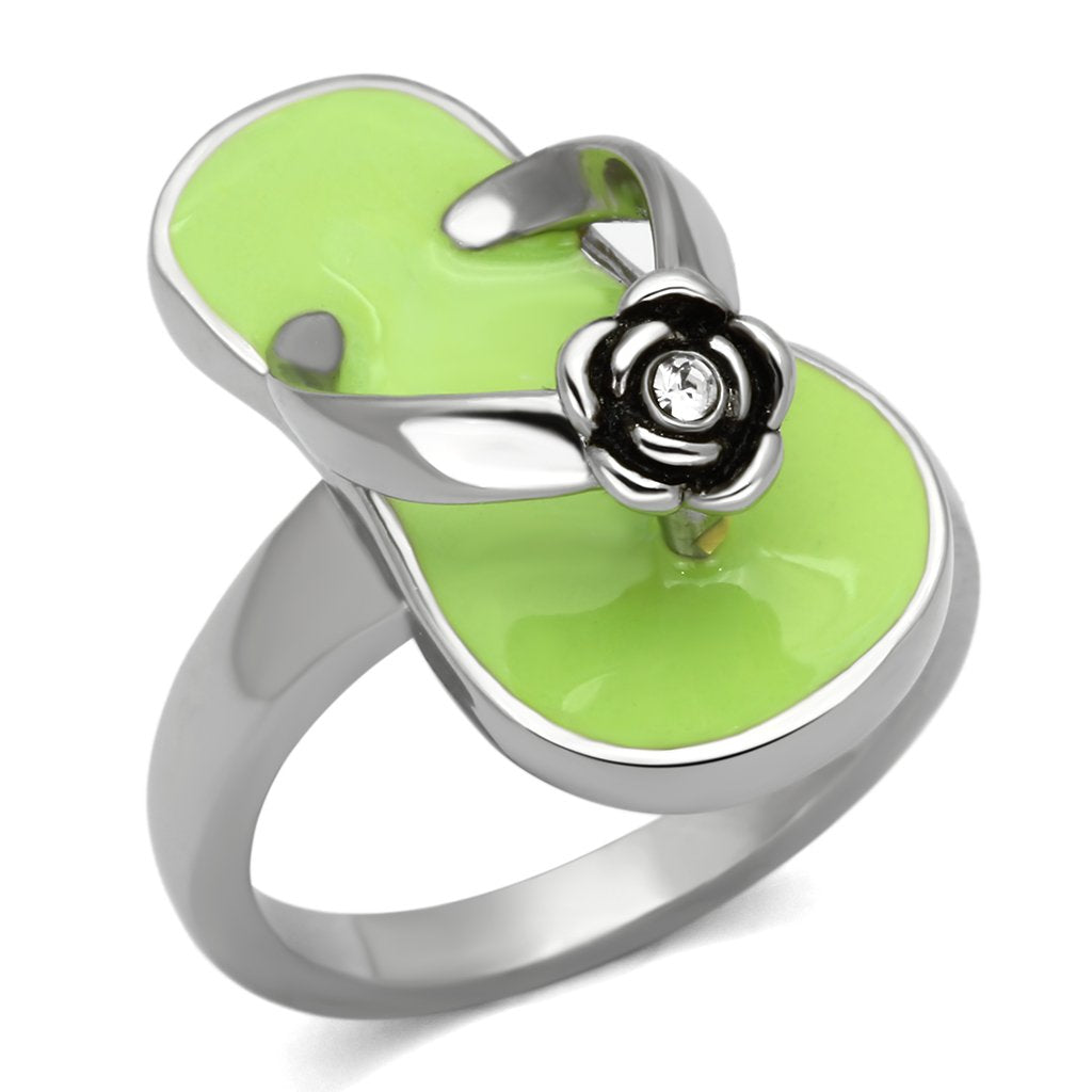 TK814 - High polished (no plating) Stainless Steel Ring with Top Grade Crystal  in Clear - Joyeria Lady