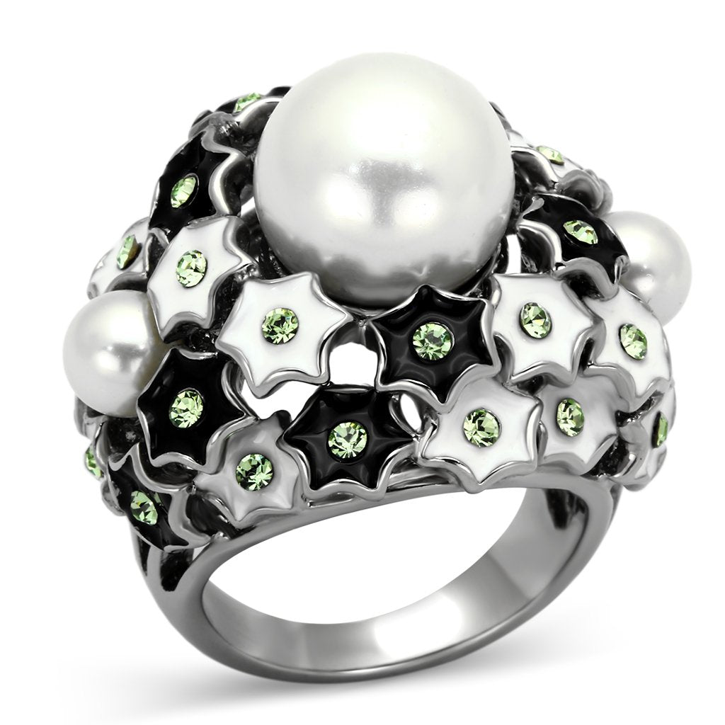 TK818 - High polished (no plating) Stainless Steel Ring with Synthetic Pearl in White - Joyeria Lady