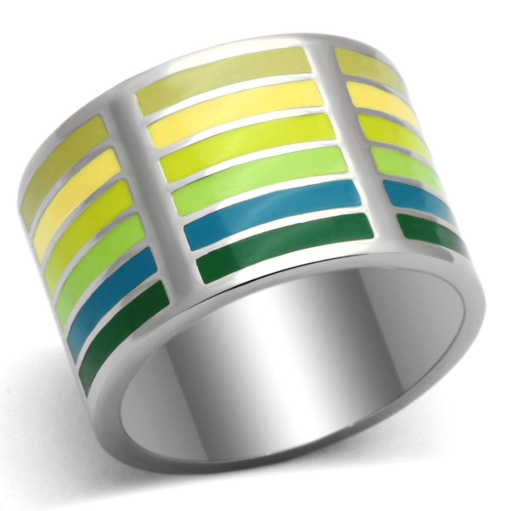 TK819 - High polished (no plating) Stainless Steel Ring with Epoxy  in Multi Color - Joyeria Lady