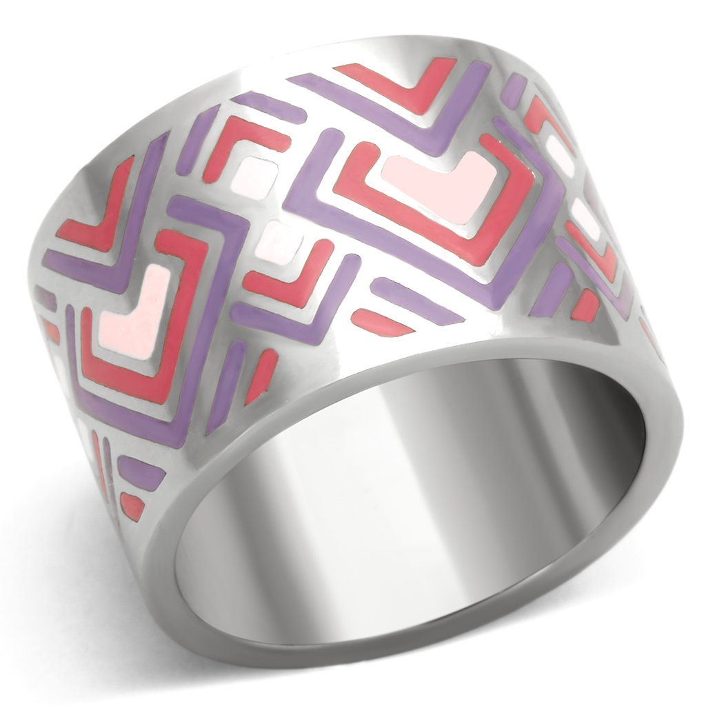 TK823 - High polished (no plating) Stainless Steel Ring with Epoxy  in Multi Color - Joyeria Lady