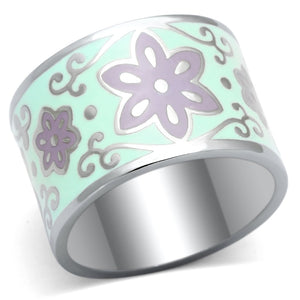 TK824 - High polished (no plating) Stainless Steel Ring with Epoxy  in Multi Color - Joyeria Lady