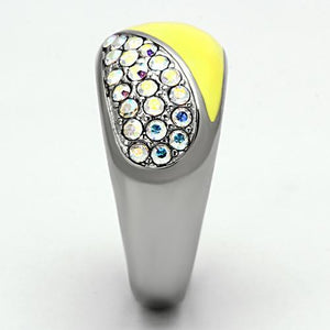 TK829 - High polished (no plating) Stainless Steel Ring with Top Grade Crystal  in Aurora Borealis (Rainbow Effect)