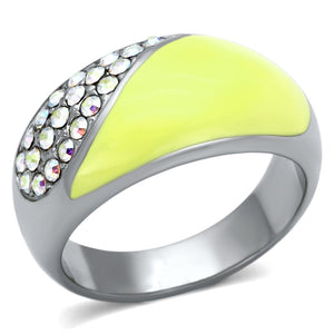 TK829 - High polished (no plating) Stainless Steel Ring with Top Grade Crystal  in Aurora Borealis (Rainbow Effect) - Joyeria Lady