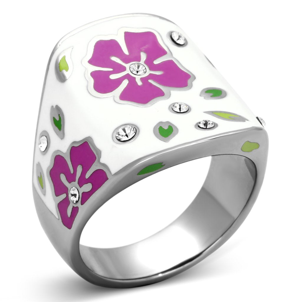 TK830 - High polished (no plating) Stainless Steel Ring with Top Grade Crystal  in Clear - Joyeria Lady