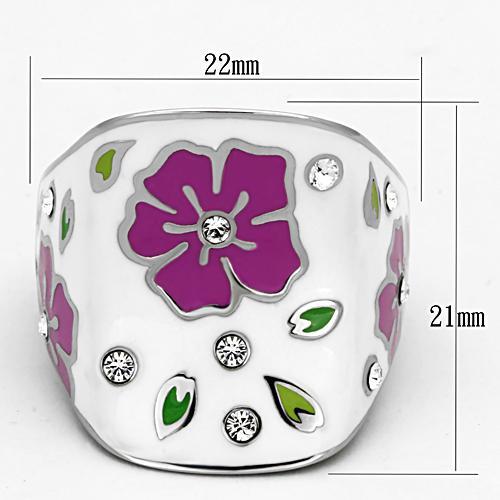 TK830 - High polished (no plating) Stainless Steel Ring with Top Grade Crystal  in Clear - Joyeria Lady