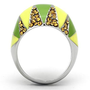 TK831 - High polished (no plating) Stainless Steel Ring with Top Grade Crystal  in Topaz