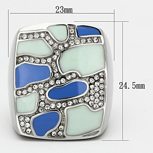 TK832 - High polished (no plating) Stainless Steel Ring with Top Grade Crystal  in Clear - Joyeria Lady