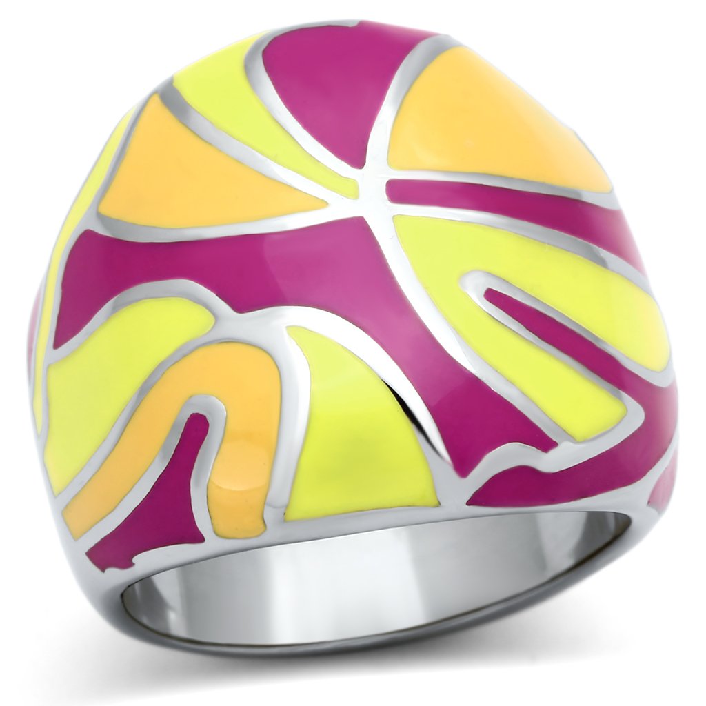 TK834 - High polished (no plating) Stainless Steel Ring with Epoxy  in Multi Color - Joyeria Lady