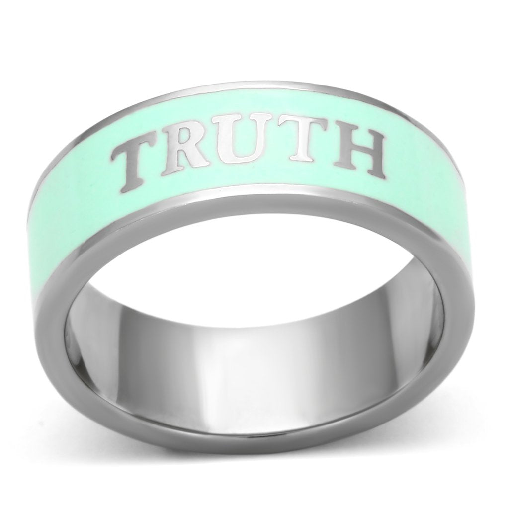 TK836 - High polished (no plating) Stainless Steel Ring with Epoxy  in Turquoise - Joyeria Lady