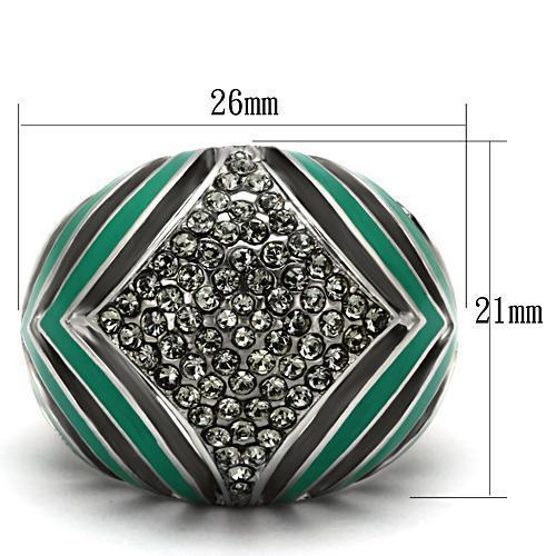 TK839 - High polished (no plating) Stainless Steel Ring with Top Grade Crystal  in Black Diamond - Joyeria Lady