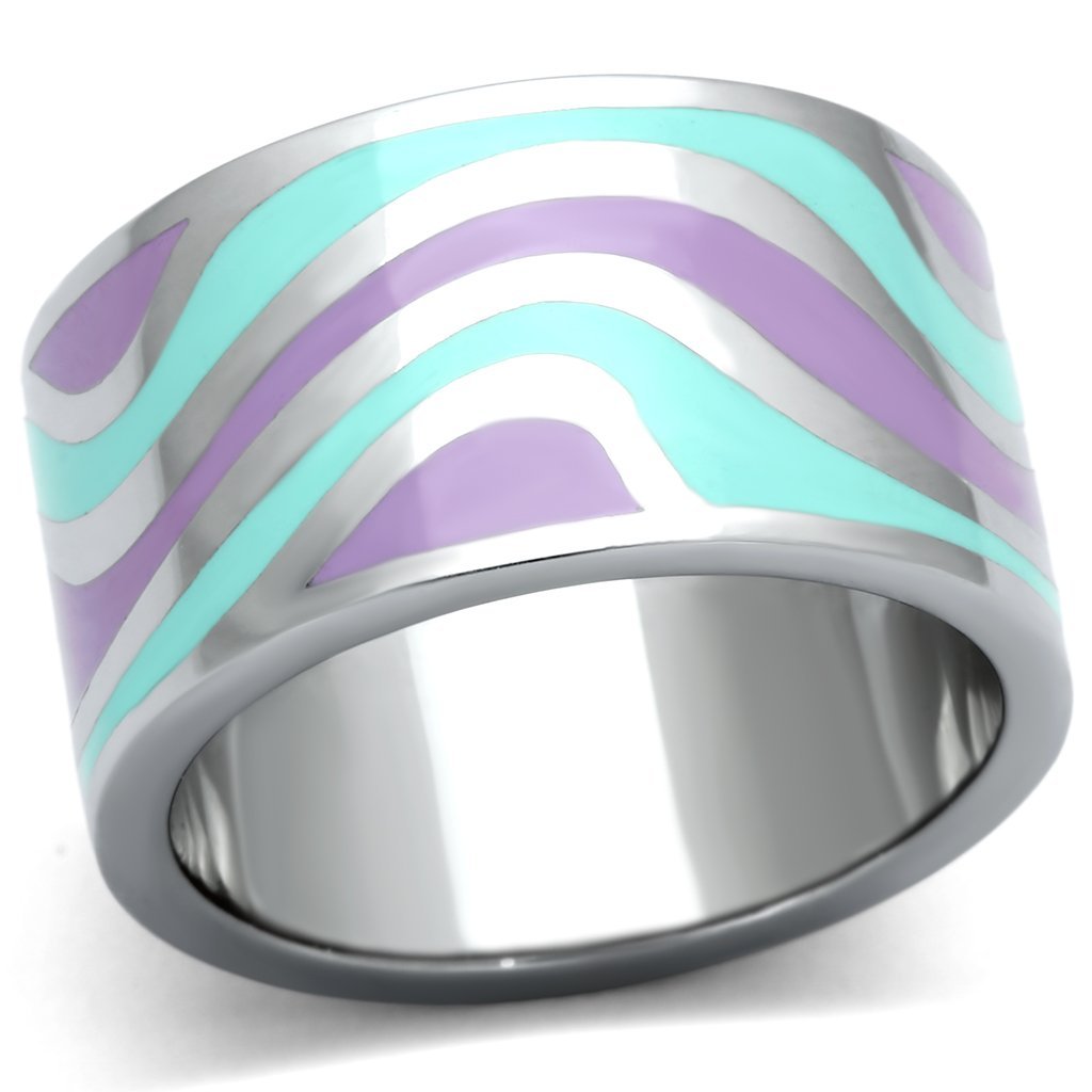 TK840 - High polished (no plating) Stainless Steel Ring with Epoxy  in Multi Color - Joyeria Lady
