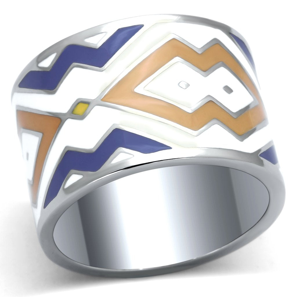 TK841 - High polished (no plating) Stainless Steel Ring with Epoxy  in Multi Color - Joyeria Lady