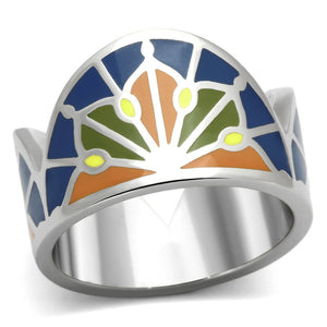 TK842 - High polished (no plating) Stainless Steel Ring with Epoxy  in Multi Color - Joyeria Lady