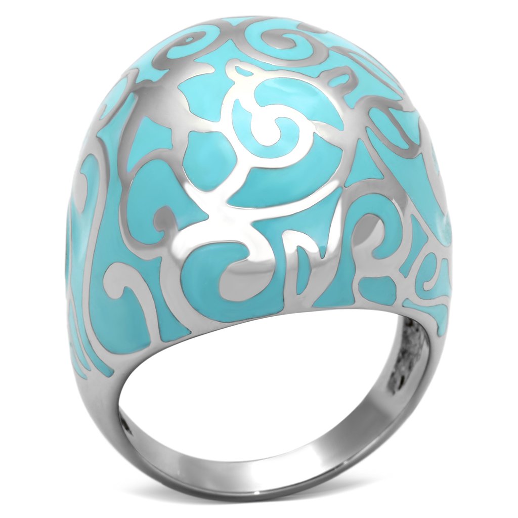 TK845 - High polished (no plating) Stainless Steel Ring with Epoxy  in Aquamarine - Joyeria Lady