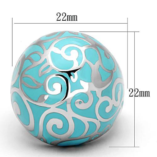 TK845 - High polished (no plating) Stainless Steel Ring with Epoxy  in Aquamarine - Joyeria Lady