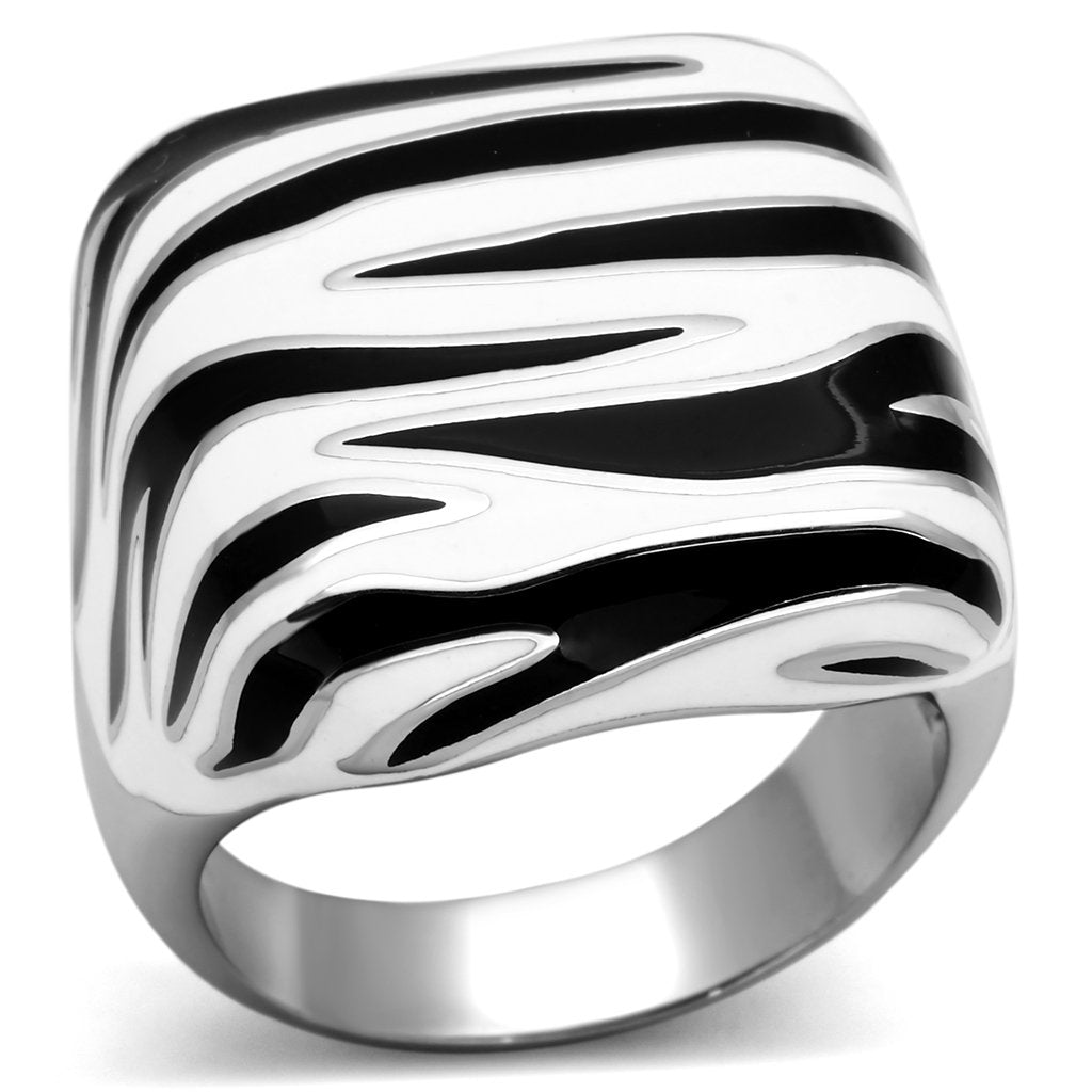TK848 - High polished (no plating) Stainless Steel Ring with Epoxy  in Multi Color - Joyeria Lady