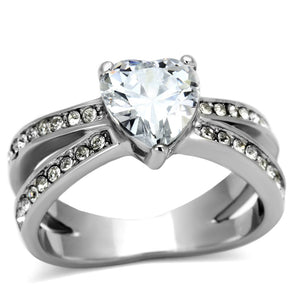 TK851 - High polished (no plating) Stainless Steel Ring with AAA Grade CZ  in Clear - Joyeria Lady