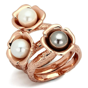 TK852 - IP Rose Gold(Ion Plating) Stainless Steel Ring with Synthetic Glass Bead in Multi Color - Joyeria Lady