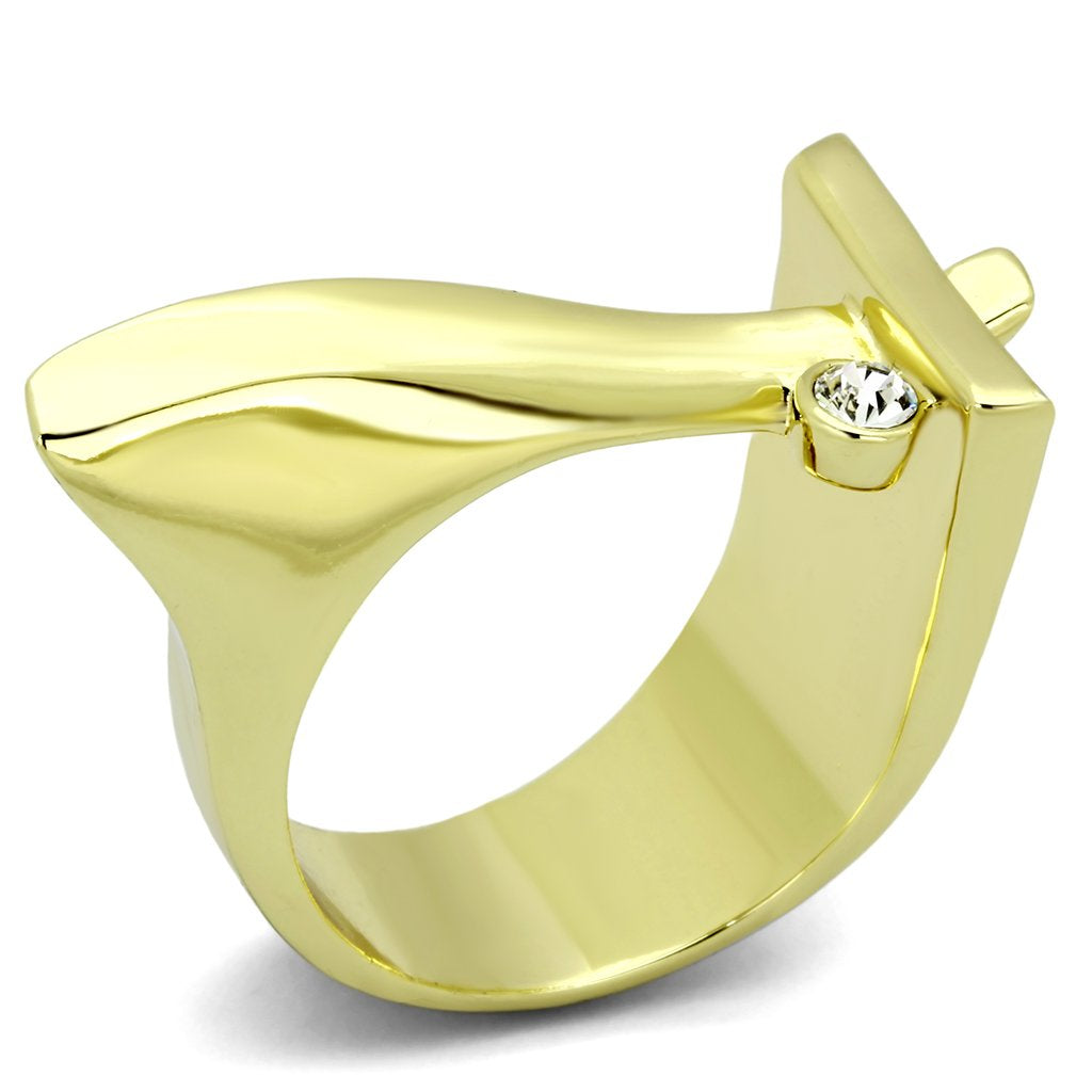 TK853 - IP Gold(Ion Plating) Stainless Steel Ring with Top Grade Crystal  in Clear - Joyeria Lady