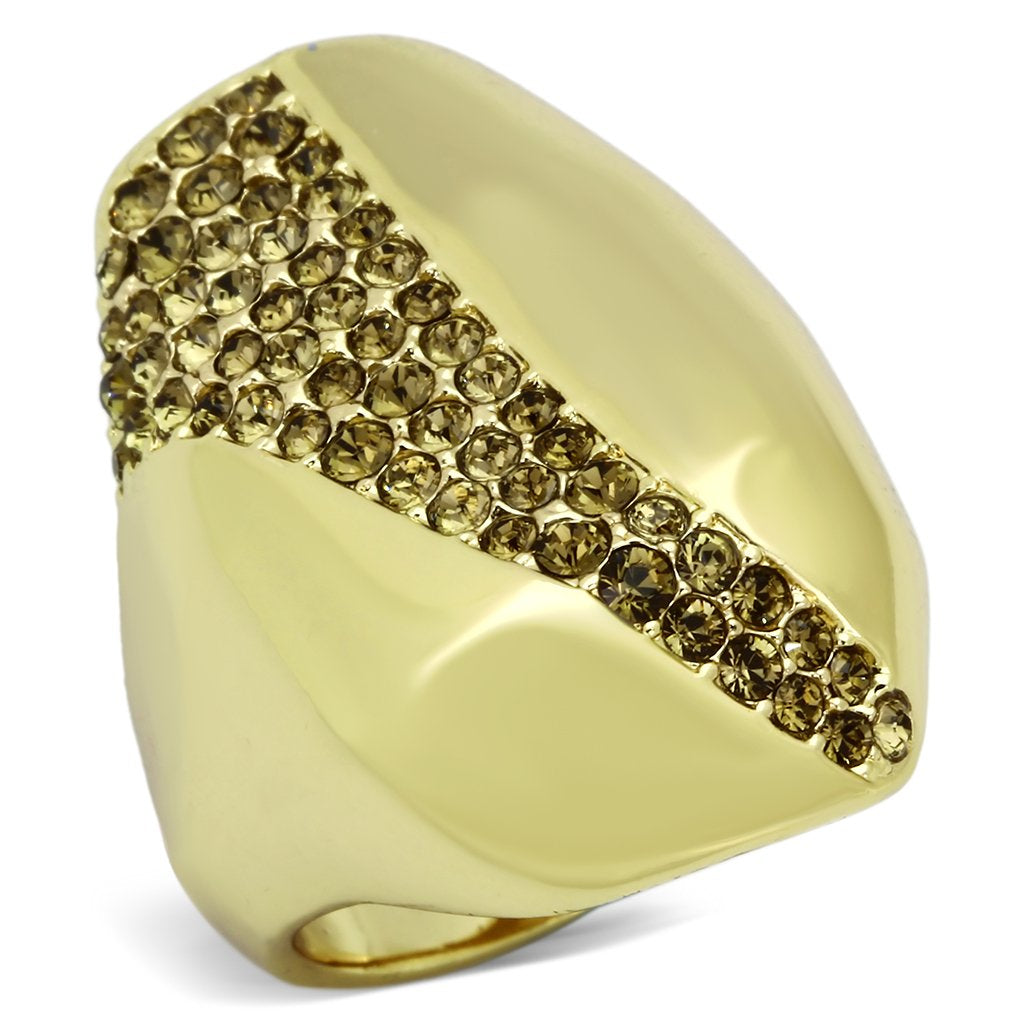 TK854 - IP Gold(Ion Plating) Stainless Steel Ring with Top Grade Crystal  in Smoked Quartz - Joyeria Lady